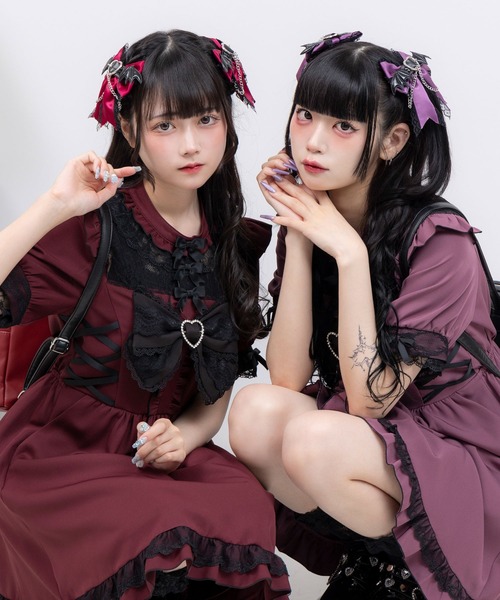 DearMyLove ワンピース ハートビジューリボンヨークフリルサイドレース