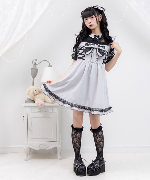 DearMyLove ワンピース ハートビジューリボンヨークフリルサイドレース