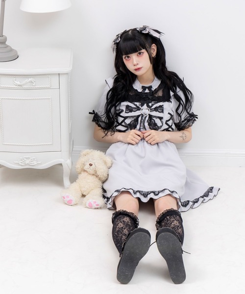 DearMyLove ワンピース ハートビジューリボンヨークフリルサイドレース