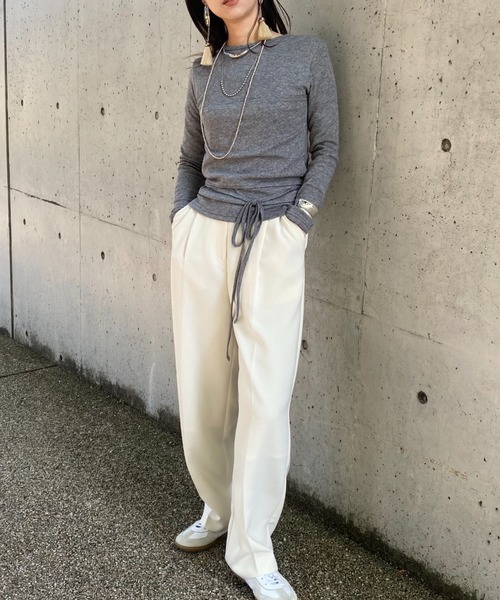 tシャツ リボンデザインレイヤードトップス(kiharu select) / ビスチェ 重ね着 Tシャツ カットソー 長袖 ラウンドネック ロングスリ I-SOOK tシャツ リボンデザインレイヤードトップス(kiharu