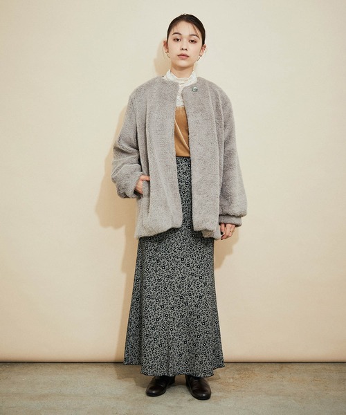 「MADEMOISELLE ROPE'」 ノーカラージャケット 38 グレー レディース_画像6