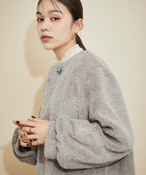 「MADEMOISELLE ROPE'」 ノーカラージャケット 38 グレー レディース_画像8