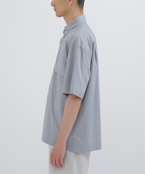 MARGARET HOWELL ブルーコットン半袖シャツ Lサイズ MARGARET HOWELL シャツ COMPACT COTTON PLAINWEAVE メンズ