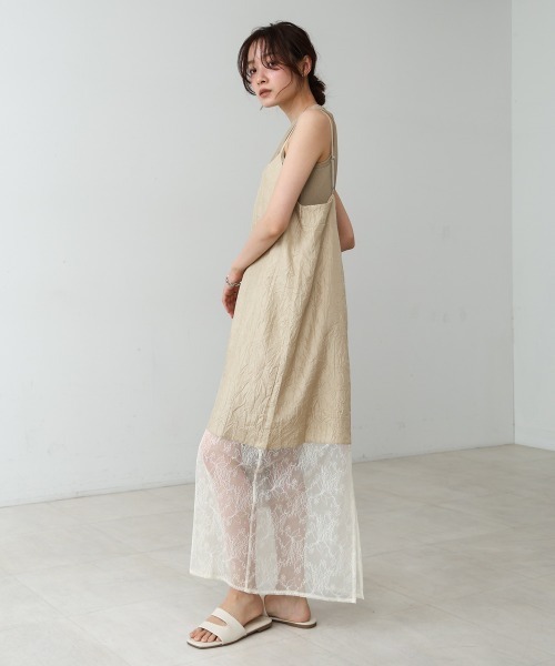 BAB（バブ） ワンピース シワ加工サテンチュールレース切替キャミ