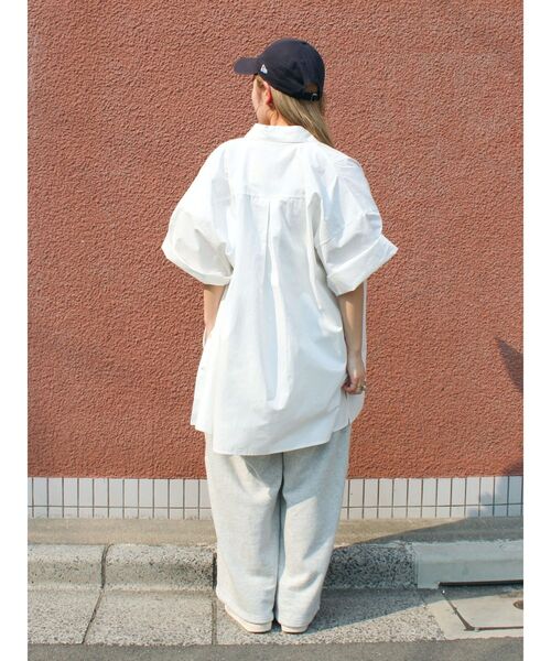 Ungrid◆25SS/ビッグシルエットハーフスリーブシャツ/FREE/コットン/WHT/112520491201-01 Ungrid ブラウス シャツ ビッグシルエットハーフスリーブシャツ