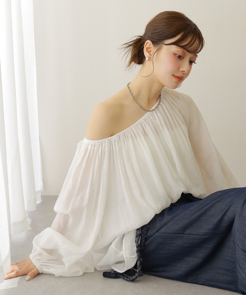 ブラウス シャツ multiway sheer gather blouse /マルチウェイシアーギャザーブラウス レディース