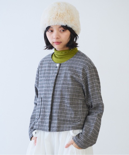 ブラウス シャツ mini CHECK ノーカラーブラウス レディース