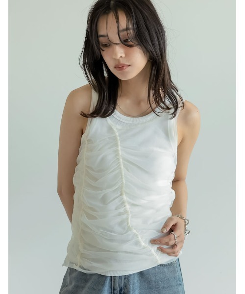 タンクトップ ノースリーブ 「2点セット」シャーリングシアータンクトップ×リブタンクトップSET レディース