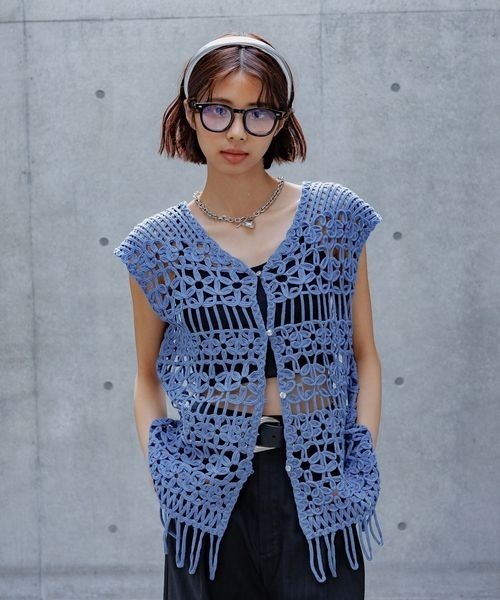 ベスト ジレ クロシェレースベスト レディース