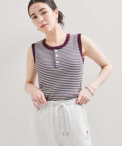 tシャツ 「HEALTHKNIT/ヘルスニット」 別注 ヘンリーネック ワッフルボーダーTシャツ レディース Healthknit tシャツ 「HEALTHKNIT/ヘルスニット」 別注 ヘンリー