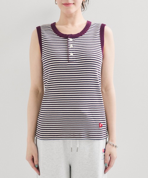 tシャツ 「HEALTHKNIT/ヘルスニット」 別注 ヘンリーネック ワッフルボーダーTシャツ レディース Healthknit tシャツ 「HEALTHKNIT/ヘルスニット」 別注 ヘンリー