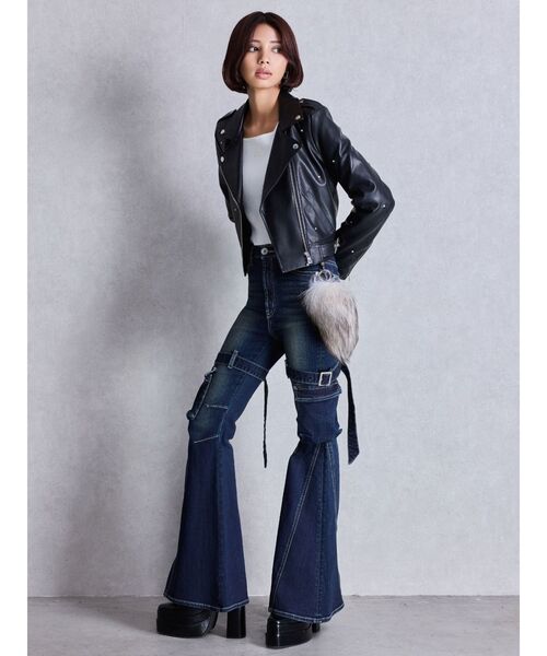 GYDA ジェイダ Sleeve Studs フェイクレザージャケット GYDA レザージャケット ライダース bijou フェイクレザー