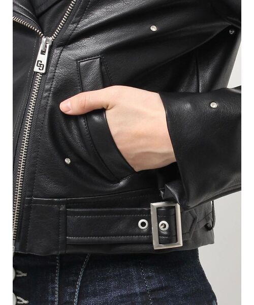 GYDA ジェイダ Sleeve Studs フェイクレザージャケット GYDA レザージャケット ライダース bijou フェイクレザー
