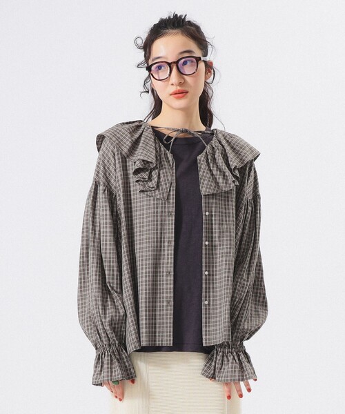 BEAMSBOY チェックフリルカラーシャツ BEAMS BOY ブラウス シャツ チェック フリルカラー レディース