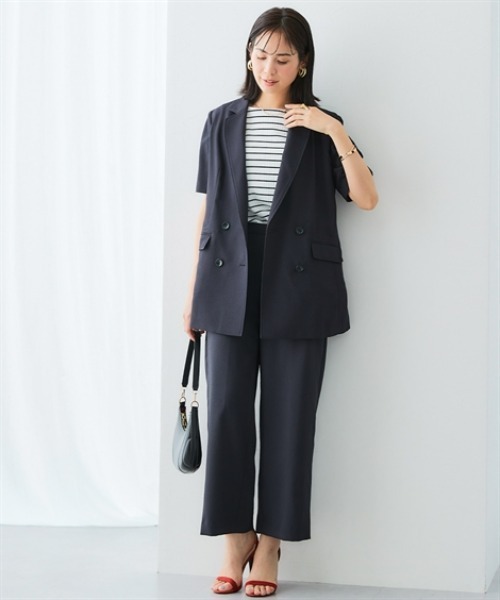 アデイインザライフ パンツスーツ セットアップ ノーカラー M ネイビー 7days Life Styling セットアップ 「レディーススーツ」うすカル