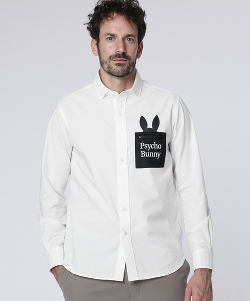 サイコバニー シャツ 日本製 ホワイト Lサイズ Psycho Bunny（サイコバニー） シャツ ポケットバニー ボタンダウン