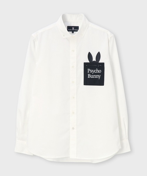 サイコバニー シャツ 日本製 ホワイト Lサイズ Psycho Bunny（サイコバニー） シャツ ポケットバニー ボタンダウン