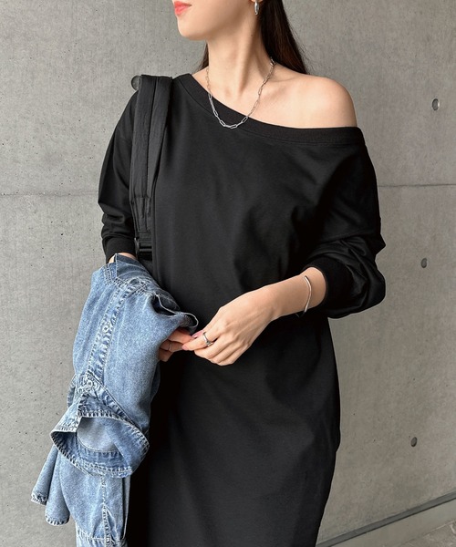 andme（アンドミー） ワンピース オフショルダースウェットワンピース