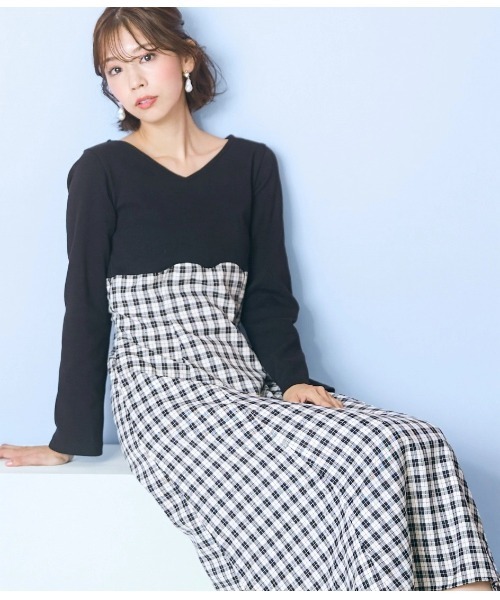 ＊極美品【マッキントッシュ】タンブラーチェックワンピース　ピンタック　44 極美品【マッキントッシュ】タンブラーチェックワンピース ピンタック