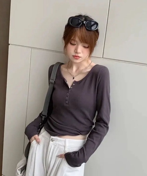 LACーVERT tシャツ ヘンリーネックリブロンT レディース : ZOZOTOWN