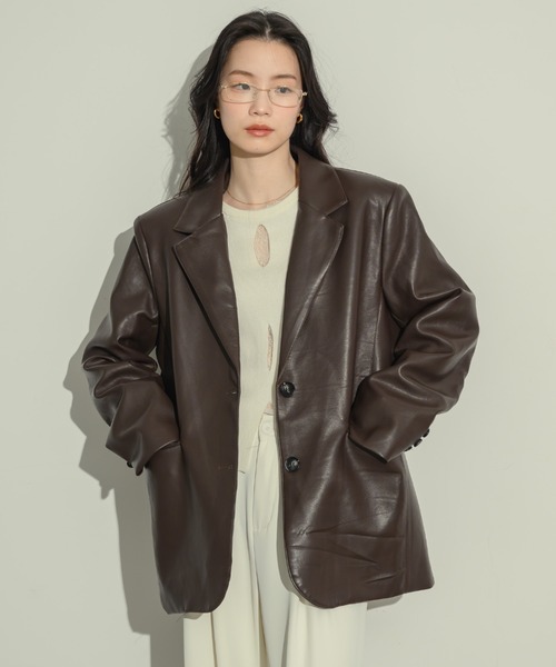 90s DONNAKARAN スウェード レザー ノーカラージャケット NEUNA（ヌナ） ジャケット テーラードジャケット オーバーサイズレザー