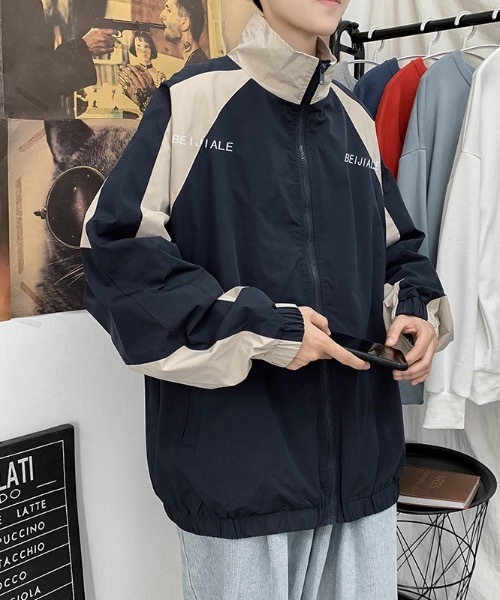 ブルゾン アウター ルーズシルエットバイカラージップジャケット