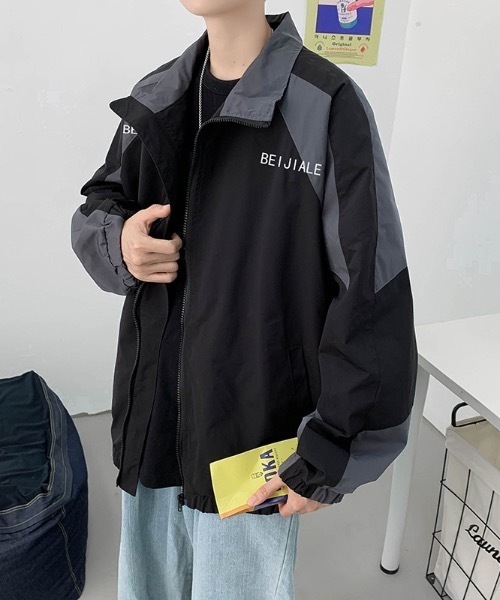 ブルゾン アウター ルーズシルエットバイカラージップジャケット