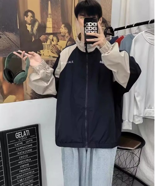 ブルゾン アウター ルーズシルエットバイカラージップジャケット