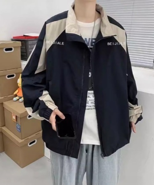 ブルゾン アウター ルーズシルエットバイカラージップジャケット