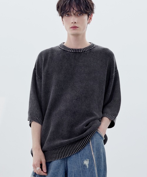 「ASTRONOMY」 半袖ニット M ブラック メンズ_画像2