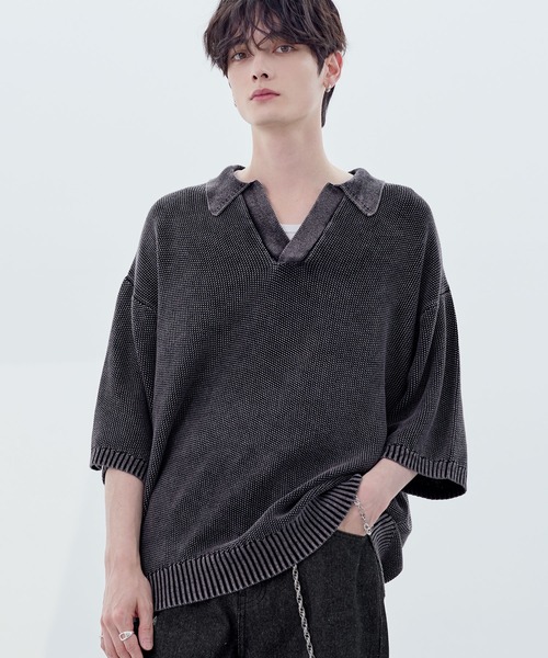 「ASTRONOMY」 半袖ニット M ブラック メンズ_画像8