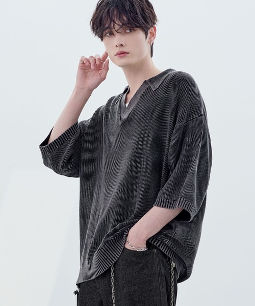 「ASTRONOMY」 半袖ニット M ブラック メンズ_画像9