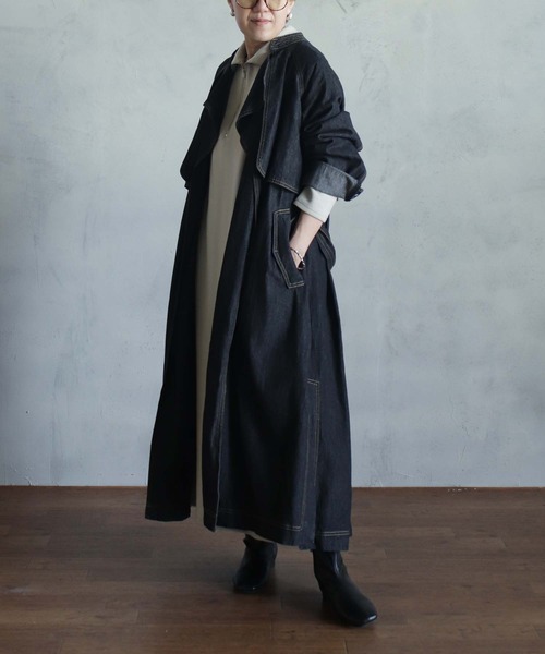 「BITTOKO」 トレンチコート FREE ブラック レディース_画像6