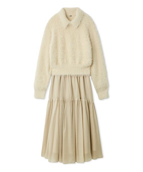 ミラオーウェン ゆるっとニット×ジャガードフレアスカート 2点セットアップ 黒 Mila Owen/ミラオーウェン]裾メロー花柄ナローフレアスカート