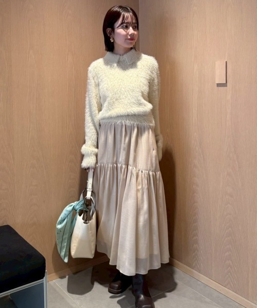 【大人気】PINUE ニットティアードスカート（BEIGE） ニットティアードスカート（BEIGE） - PINUE