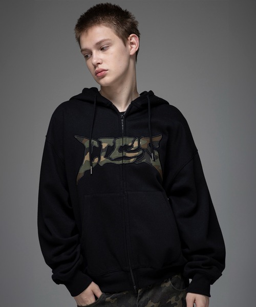 パーカー AW タギング総柄 フルジップフーディ メンズ レディース ユニ