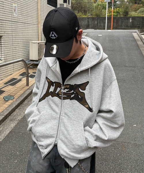 パーカー AW タギング総柄 フルジップフーディ メンズ レディース ユニ