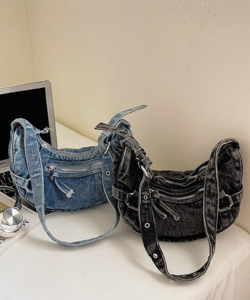 ブラックWデニム♡刺繍のA4すっぽりクッタリ肩掛けバッグ♡ ブラックWデニム♡刺繍のA4すっぽりクッタリ肩掛けバッグ♡
