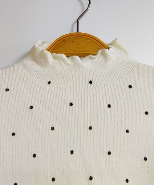 ReRe tシャツ スカラップネックドット柄カットソー レディース