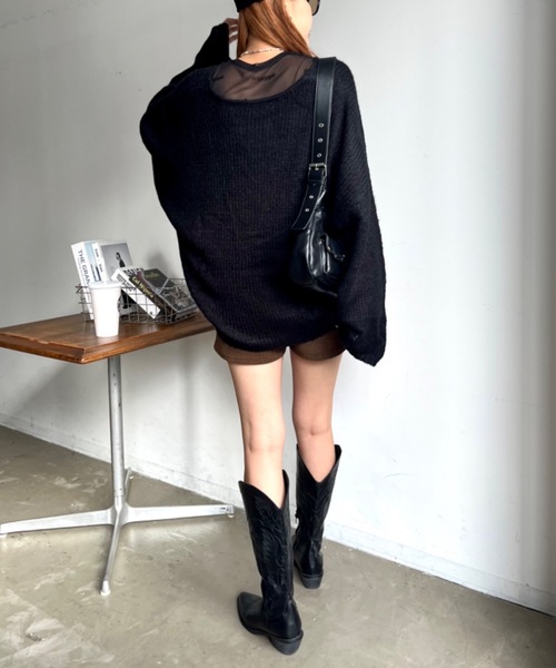 「SHAGGIE」 長袖ニット FREE ライトブルー レディース_画像4