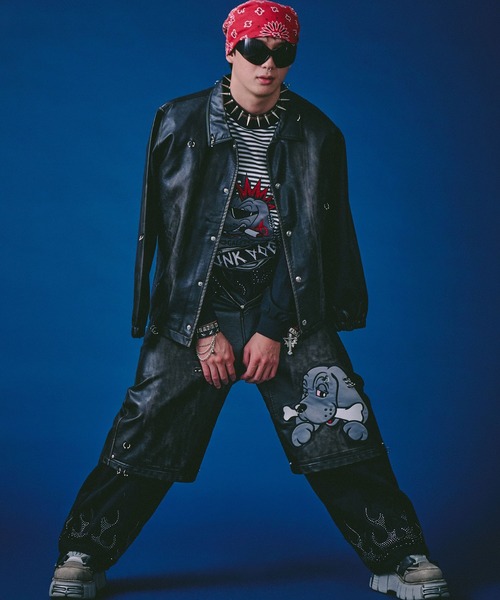 GALFY（ガルフィー） 革ジャン ライダース バチバチピアスPUコーチ