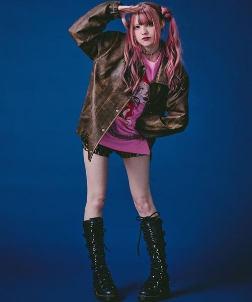 GALFY レザーボンバージャケット GALFY（ガルフィー） 革ジャン ライダース バチバチピアスPUコーチ