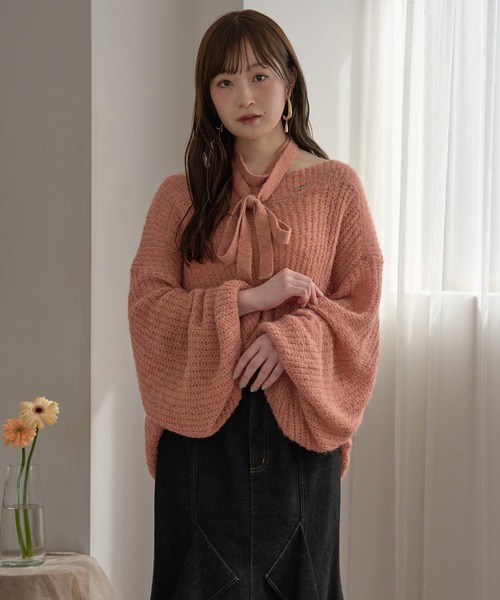 mideal（マイディール） ニット セーター sheer oneshoulder knit