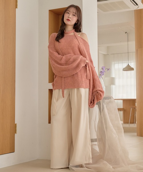 mideal ケーブルニットプルオーバー ピンク マイディール mideal（マイディール）の「boat neck cable knit / ボートネック