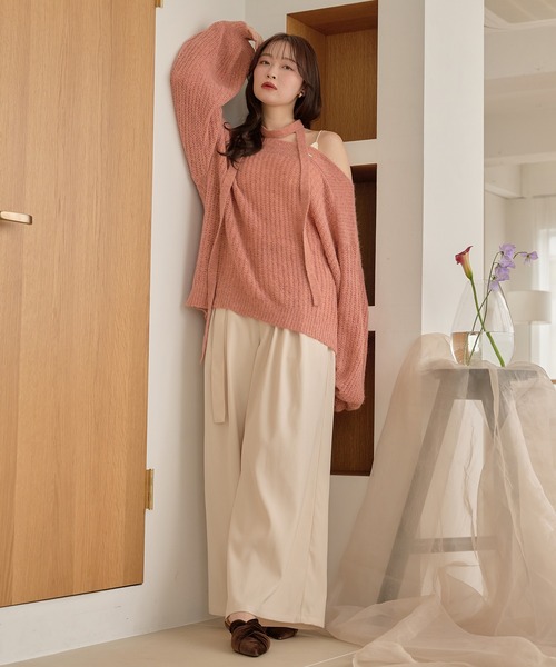 mideal ニット mideal（マイディール） ニット セーター sheer oneshoulder knit