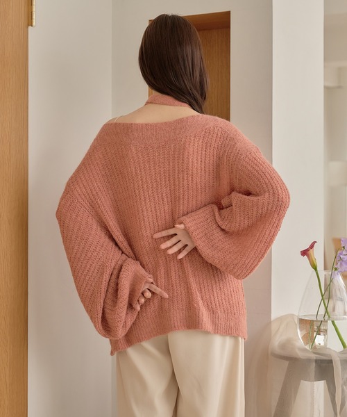 mideal（マイディール） ニット セーター sheer oneshoulder knit