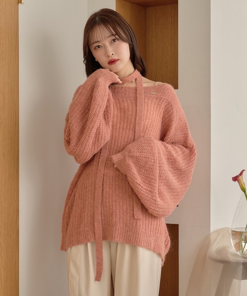 mideal ケーブルニットプルオーバー ピンク マイディール mideal（マイディール）の「boat neck cable knit / ボートネック