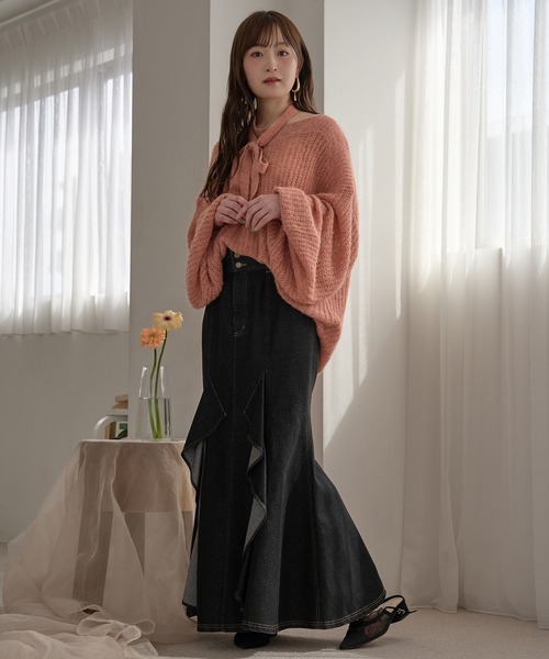 mideal（マイディール） ニット セーター sheer oneshoulder knit