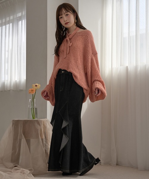 mideal（マイディール） ニット セーター sheer oneshoulder knit