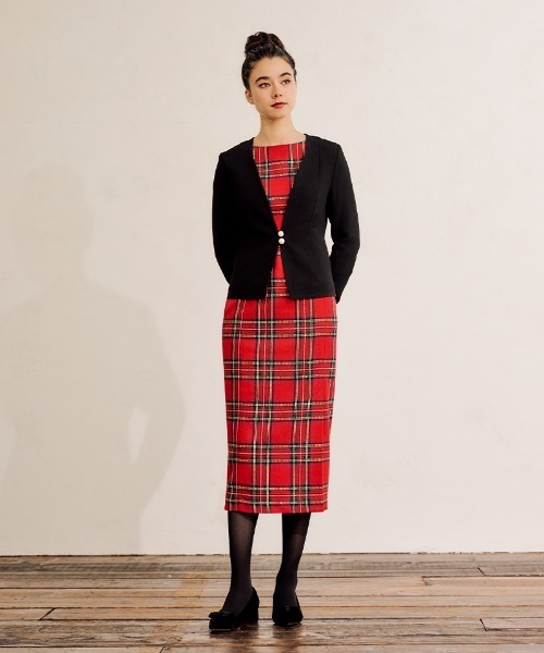 「JENNE」 ノーカラージャケット MEDIUM ネイビー レディース